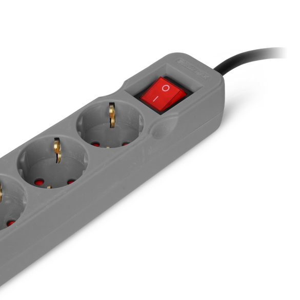 Entac USB-s Kapcsolós Elosztó 3 Aljzat, 2×USB-A, 1,5 m, Szürke