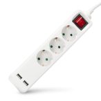 Entac USB-s Kapcsolós Elosztó 3 Aljzat, 2×USB-A, 1,5 m