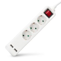 Entac USB-s Kapcsolós Elosztó 3 Aljzat, 2×USB-A, 1,5 m