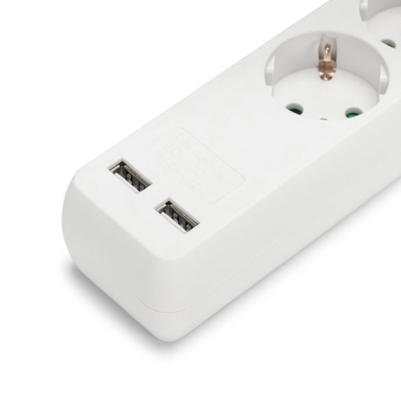 Entac USB-s Kapcsolós Elosztó 3 Aljzat, 2×USB-A, 1,5 m