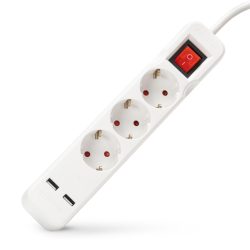 Entac USB-s Kapcsolós Elosztó 3 Aljzat, 2×USB-A, 3 m