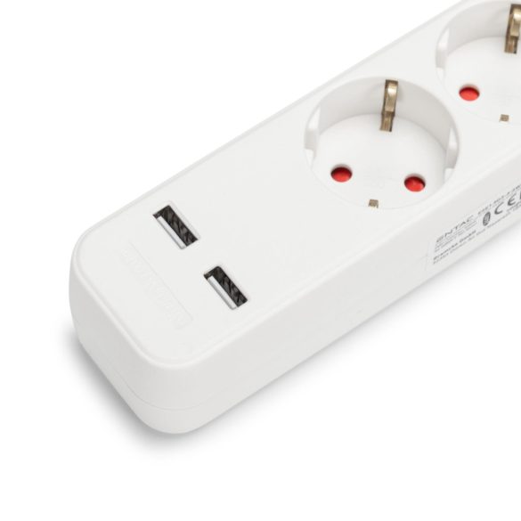 Entac USB-s Kapcsolós Elosztó 3 Aljzat, 2×USB-A, 3 m