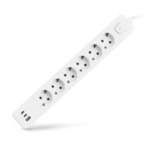   Entac USB-s Kapcsolós Elosztó 6 Aljzat, 2×USB-C + 1×USB-A, 1,4 m, Fehér