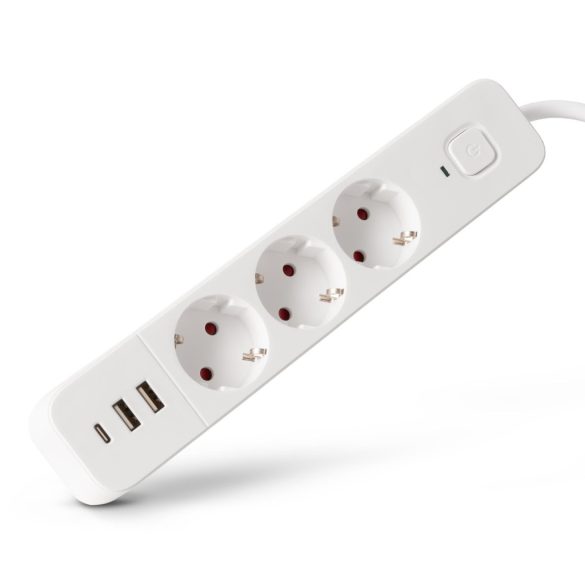 Entac USB-s Kapcsolós Elosztó 3 Aljzat, 2×USB-A + 1×USB-C, 1,5 m