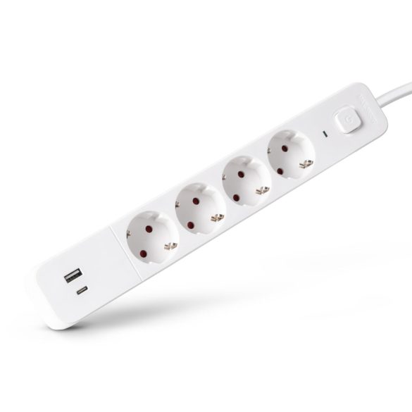 Entac USB-s Kapcsolós Elosztó 4 Aljzat, 1×USB-A + 1×USB-C, 1,5 m