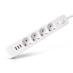 Entac USB-s Kapcsolós Elosztó 4 Aljzat, 3×USB-A, 1,5 m