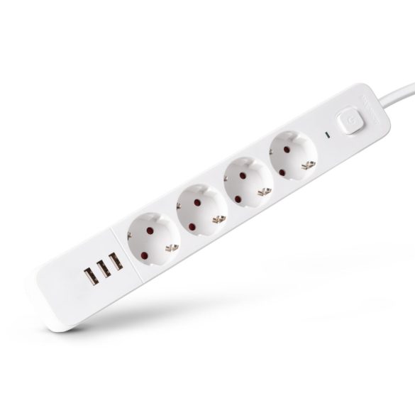 Entac USB-s Kapcsolós Elosztó 4 Aljzat, 3×USB-A, 1,5 m