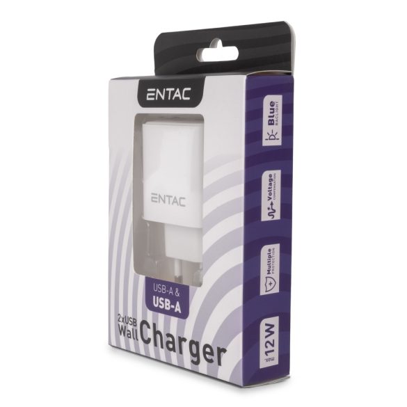Entac 12W hálózati töltő 2xUSB-A fehér