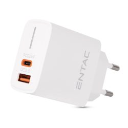   Entac 20W hálózati gyorstöltő USB-A + USB-C PD & QC fehér