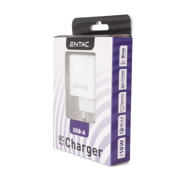 Entac 18W hálózati gyorstöltő 1xUSB-A QC fehér