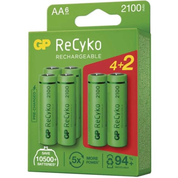 GP ReCyko AA ceruza akkumulátor 2100mAh 6 db-os