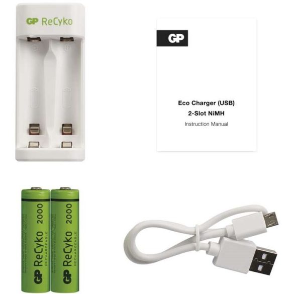 GP ECO E211 akkutöltő + 2db 2000 mAh AA akkuval