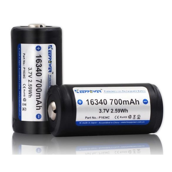 KeepPower 16340 (CR123A) 700mAh 3,7V-os Lithium-Ion akku