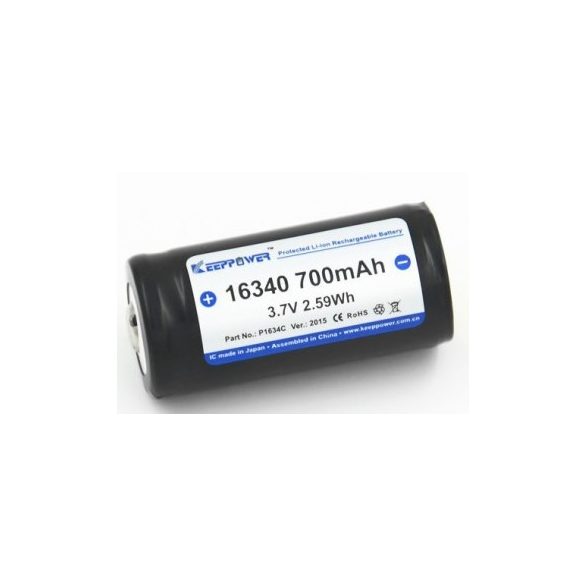 KeepPower 16340 (CR123A) 700mAh 3,7V-os Lithium-Ion akku