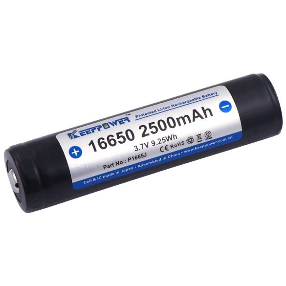 KeepPower 16650 2500 mAh, 3,7V-os Li-ion akku 4A, Védett