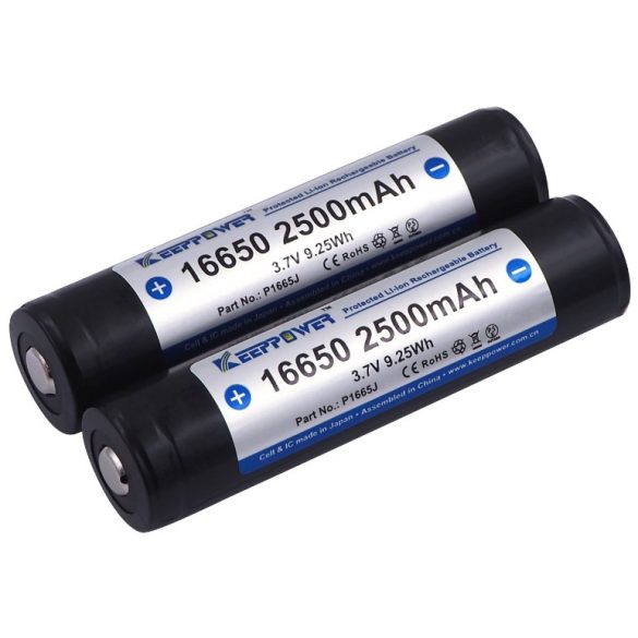 KeepPower 16650 2500 mAh, 3,7V-os Li-ion akku 4A, Védett
