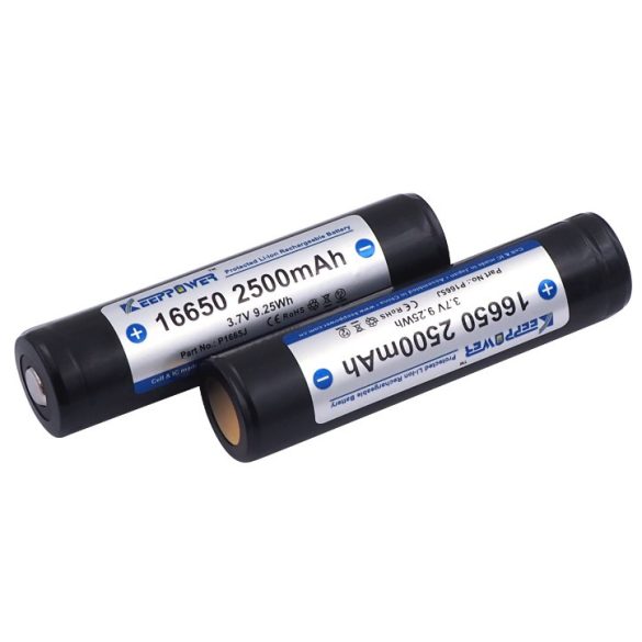 KeepPower 16650 2500 mAh, 3,7V-os Li-ion akku 4A, Védett