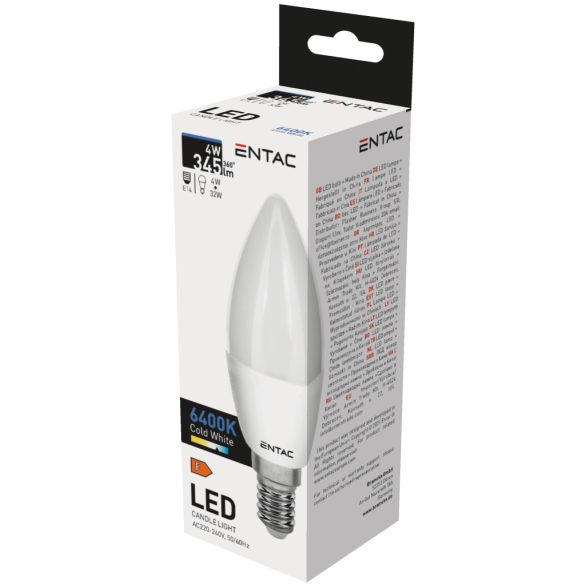 ENTAC LED gyertya izzó E14 4W 6400K hideg fehér 345 lumen