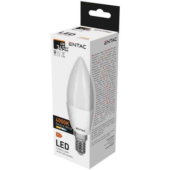 ENTAC LED gyertya izzó E14 4W 4000K természetes fehér 345 lumen