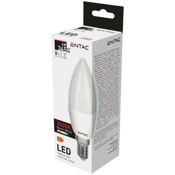 ENTAC LED gyertya izzó E14 4W 3000K meleg fehér 345 lumen