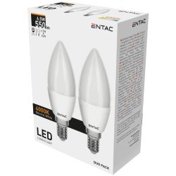   ENTAC LED gyertya izzó E14 6,5W 4000K természetes fehér 550 lumen 2 db-os kiszerelés 