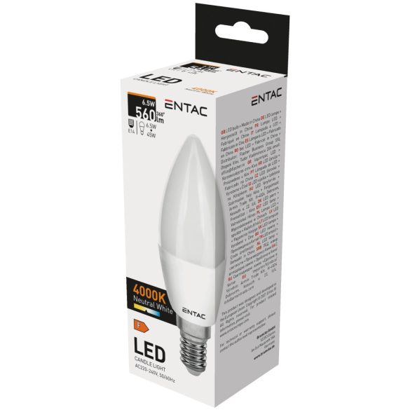 ENTAC LED gyertya izzó E14 6,5W 4000K természetes fehér 560 lumen