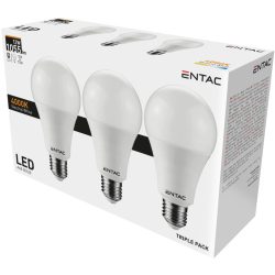   ENTAC A60 LED izzó, 12W, E27 foglalat, 4000K természetes fehér fény, gazdaságos 3 db-os kiszerelés