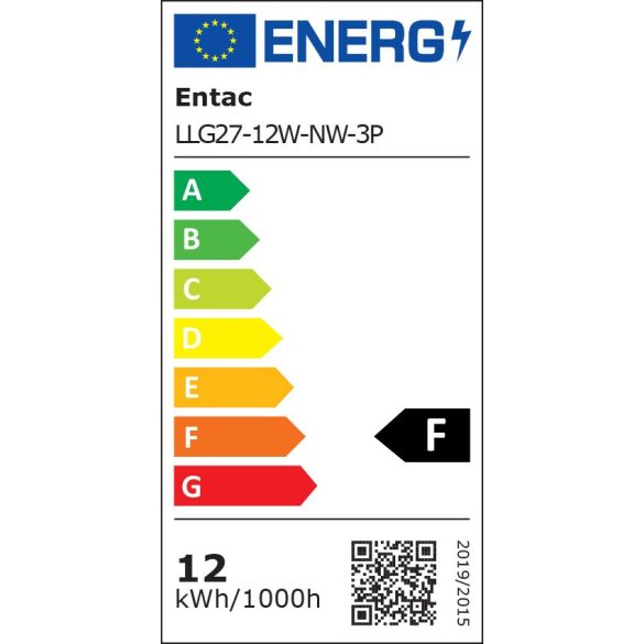 ENTAC A60 LED izzó, 12W, E27 foglalat, 4000K természetes fehér fény, gazdaságos 3 db-os kiszerelés