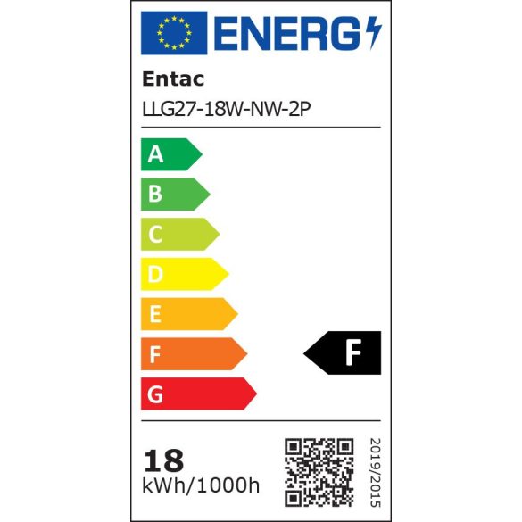 ENTAC A70 LED izzó, 18W, E27 foglalat, 4000K természetes fehér fény, gazdaságos 2 db-os kiszerelés