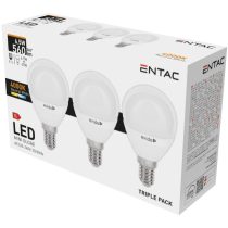   ENTAC LED kis gömb izzó E14 6,5W 4000K természetes fehér 560 lumen 3db-os kiszerelés