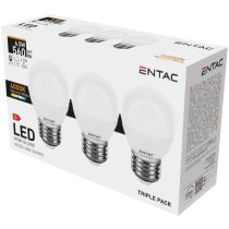   ENTAC LED kis gömb izzó E27 6,5W 4000K természetes fehér 560 lumen 3 db-os kiszerelés