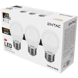   ENTAC LED kis gömb izzó E27 6,5W 4000K természetes fehér 560 lumen 3 db-os kiszerelés