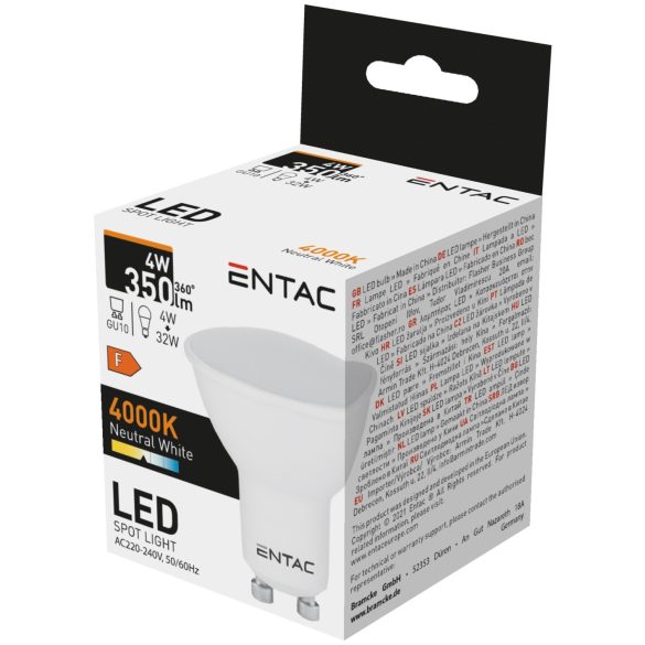 ENTAC LED Spot izzó GU10 4W 4000K természetes fehér 350 lumen