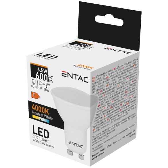 ENTAC LED Spot izzó GU10 6,5W 4000K természetes fehér 600 lumen