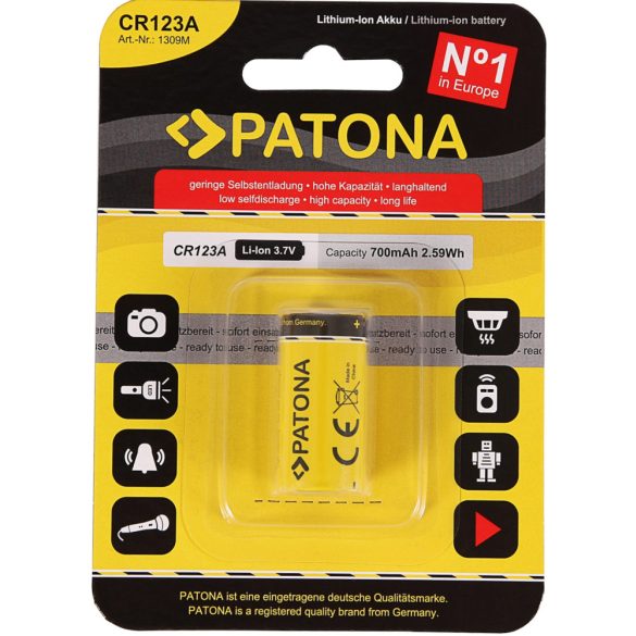 Patona 16340 (CR123A) 700mAh 3,7V-os Lítium-Ion akku