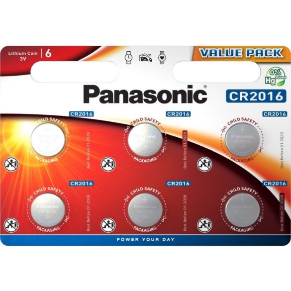 Panasonic CR2016 3V Lithium Gombelem 6 db-os