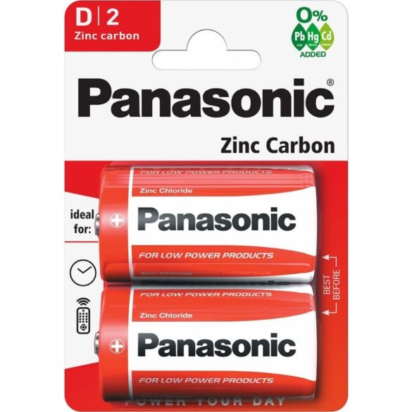 Panasonic Red Zinc Féltartós D Góliát elem 2 db-os