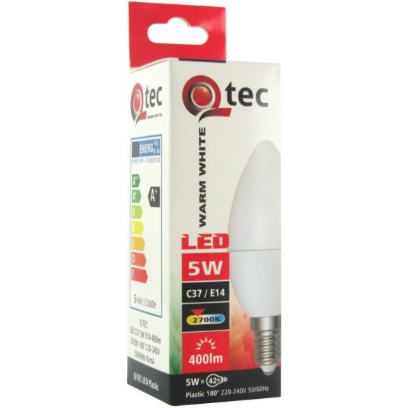 Qtec LED gyertya izzó 5W C37 E14 2700K 400lm (meleg fehér)