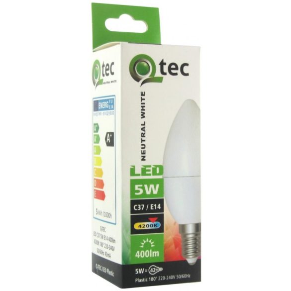 Qtec LED gyertya izzó 5W C37 E14 4200K 400lm (természetes fehér)