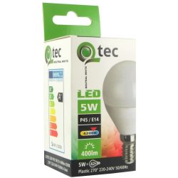   Qtec LED kis gömb izzó 5W P45 E14 4200K 400lm (természetes fehér)