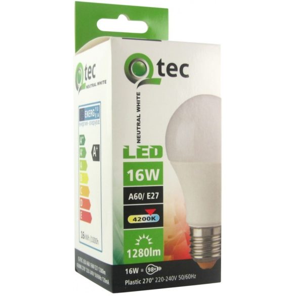 Qtec LED izzó 16W A60 E27 4200K 1280lm (természetes fehér)