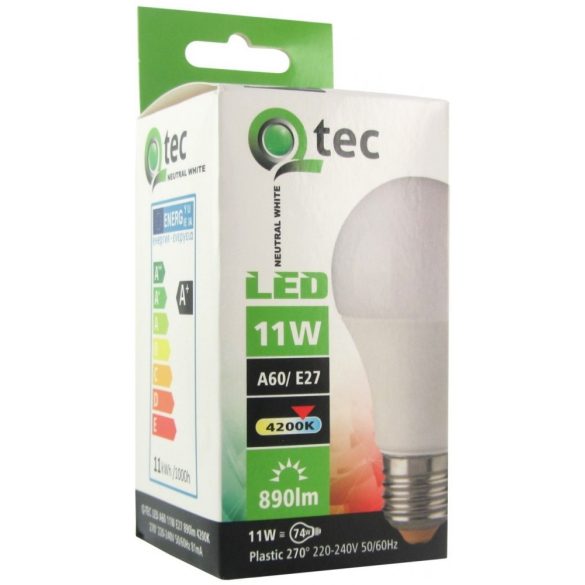 Qtec LED izzó 11W A60 E27 4200K 890lm (természetes fehér)