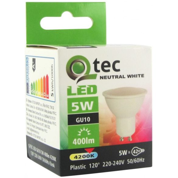 Qtec LED Spot izzó 5W GU10 4200K 400lm (természetes fehér)