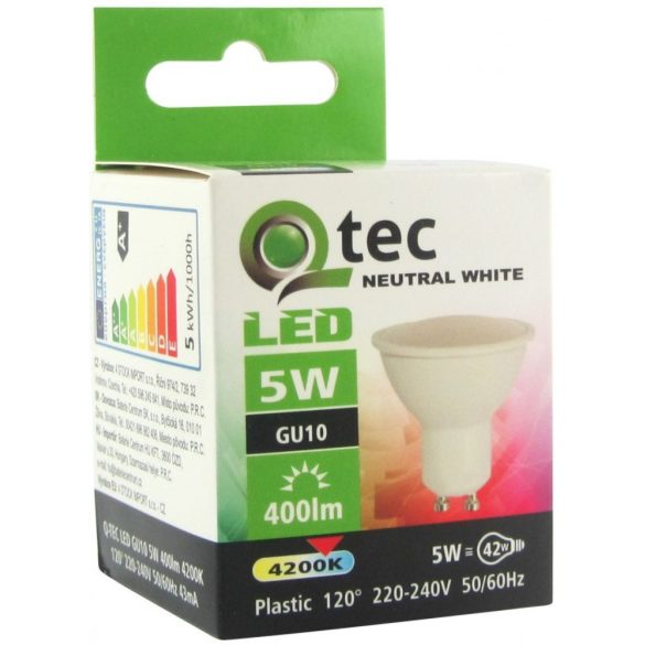 Qtec LED Spot izzó 5W GU10 4200K 400lm (természetes fehér)