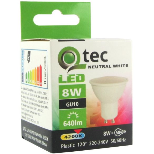 Qtec LED Spot izzó 8W GU10 4200K 640lm (természetes fehér)