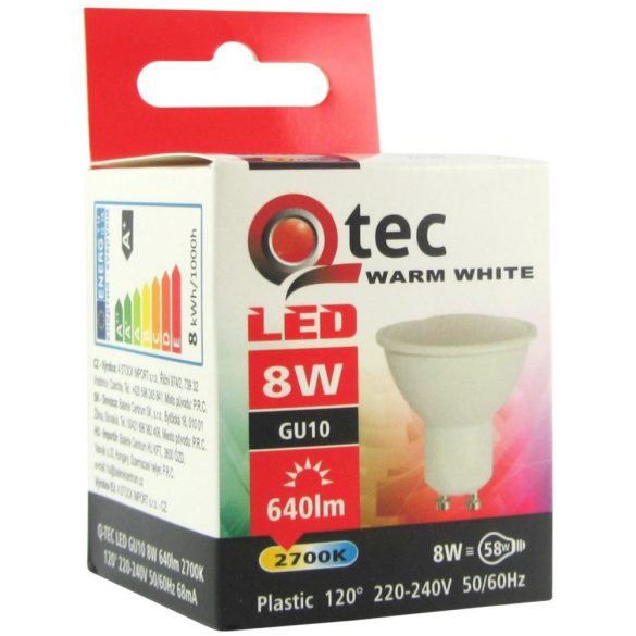 Qtec LED Spot izzó 8W GU10 2700K 640lm (meleg fehér)