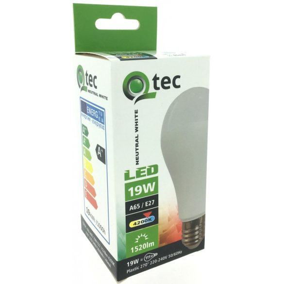 Qtec LED izzó 19W A65 E27 4200K 1520lm (természetes fehér)