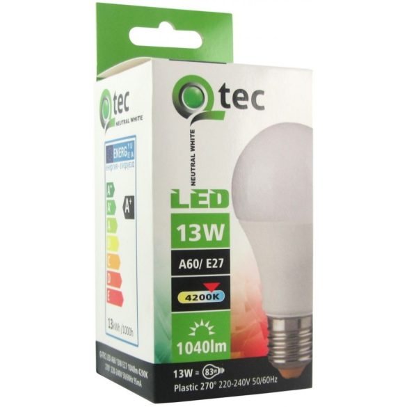 Qtec LED izzó 13W A60 E27 4200K 1040lm (természetes fehér)