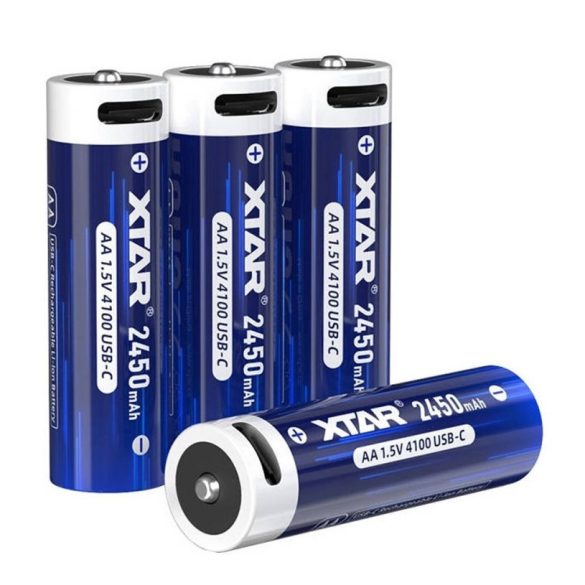 XTAR 14500 2450mAh, AA 1,5V-os védett Li-ion akku USB-C töltéssel 4 db-os