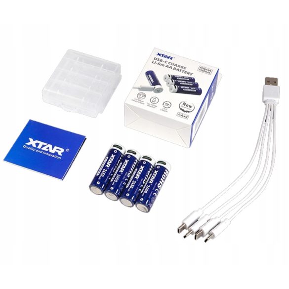 XTAR 14500 2450mAh, AA 1,5V-os védett Li-ion akku USB-C töltéssel 4 db-os